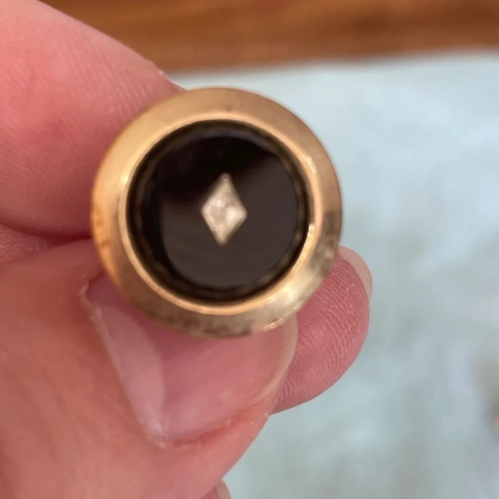 VTG Cuff Links Rose Gold Coloring Black Center with Clear Stone‎ Chip Middle
